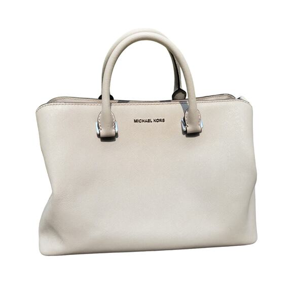 MICHAEL KORS SELMA MEDIUM TOP ZIP SAFFIANO LEATHER SATCHEL GRAY $298 - Picture 1 of 11